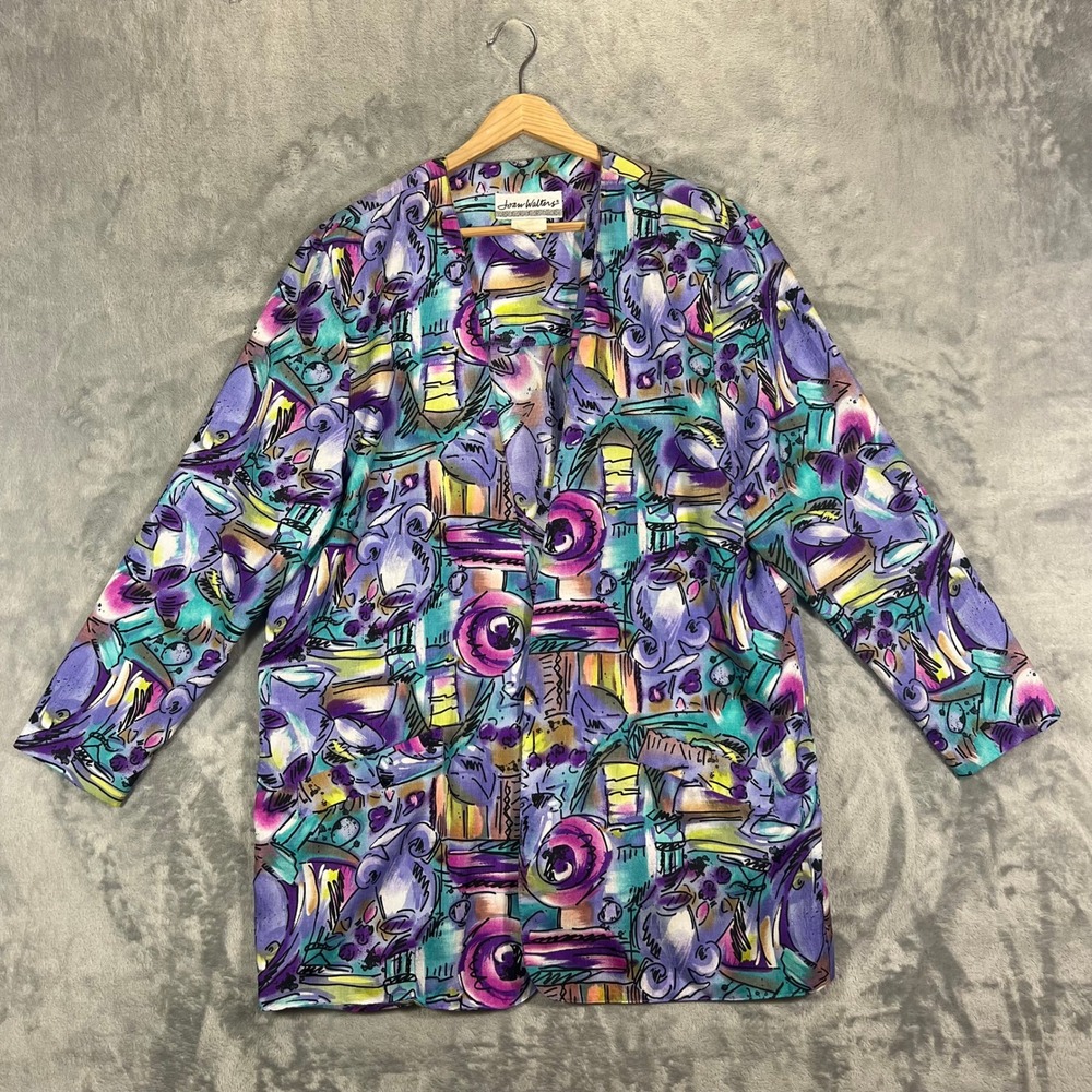 Vintage Joan Walters Abstract Print 90s Jacket Womens Sz 10 Multicolor USA Made